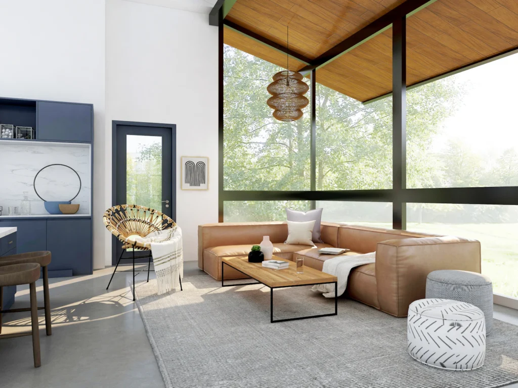 Contemporary family living room representing whole-home cooling comfort