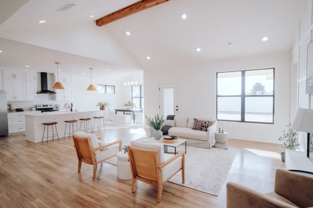 Open-plan contemporary home interior representing multiple comfort zones